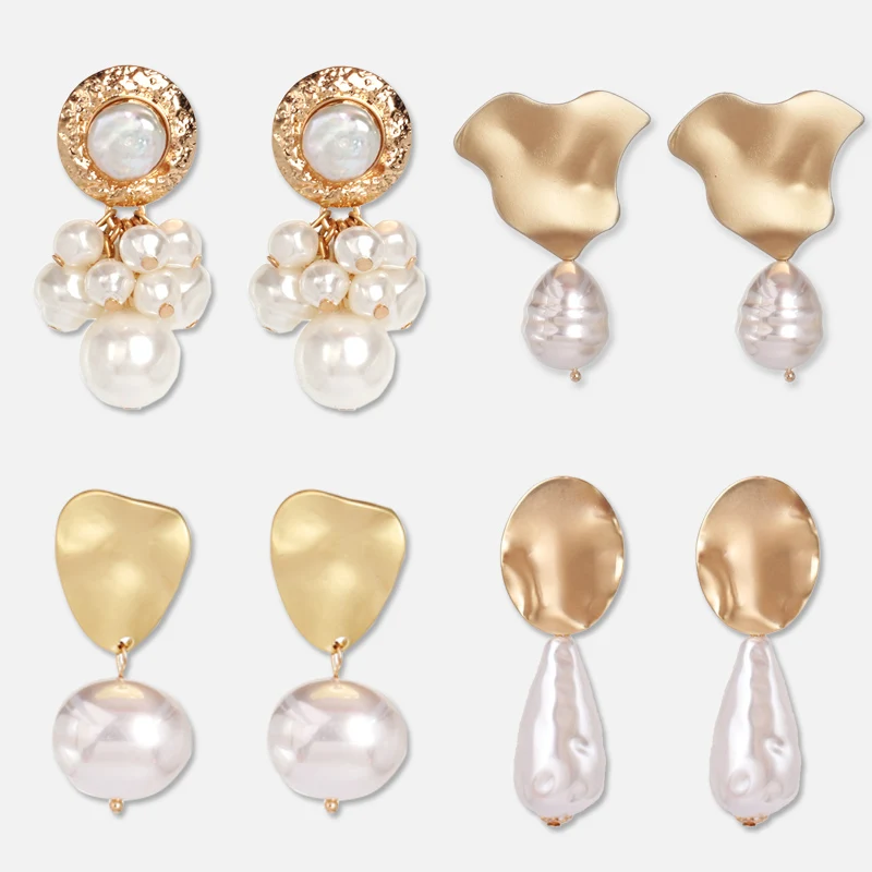 

Wholesale JUJIA Luxury Trendy Metal Freshwater Pearls Earring For Women Shell Drop Earrings Statement Bridal Jewelry