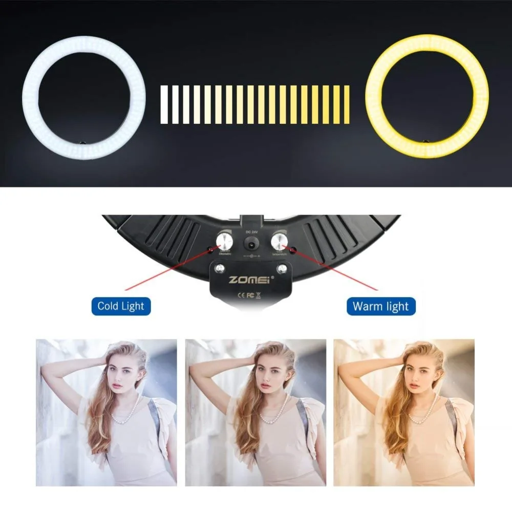 ZOMEI 18 inch 58W двухцветная диммируемая 5500K светодиодная кольцевая лампа с подставкой