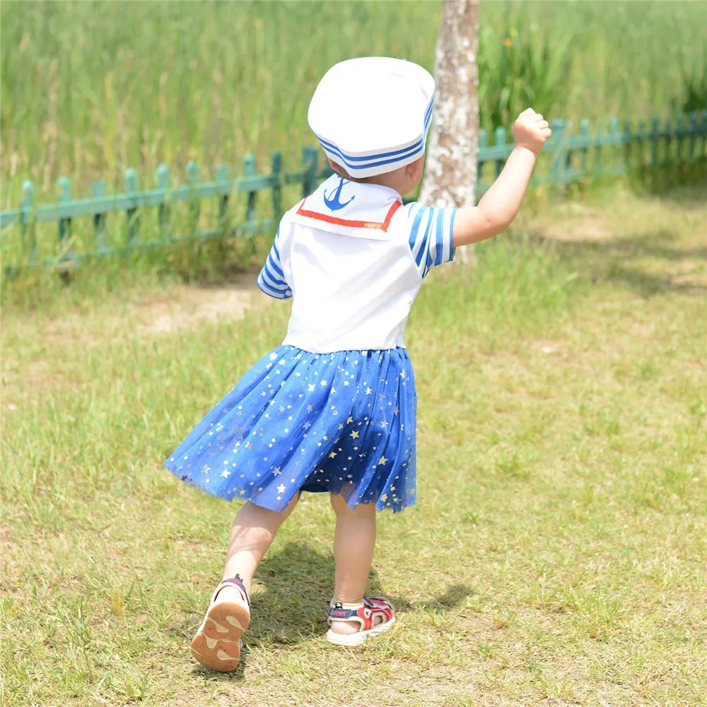 Детский милый костюм моряка для девочек короткий рукав блестящая юбка пачка в
