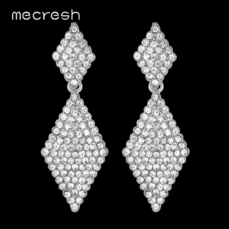 Mecresh Silver Color Rhinestone Geometric Dangle Earrings for Women Cute Crystal Bridal Wedding Party Jewelry MEH1086 | Украшения и