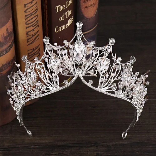 Silver Винтажная Серебряная большая корона, роскошная Хрустальная корона в стиле барокко, свадебные орнаменты ободки на голову, диадемы и короны невесты - Окраска металла: Silver