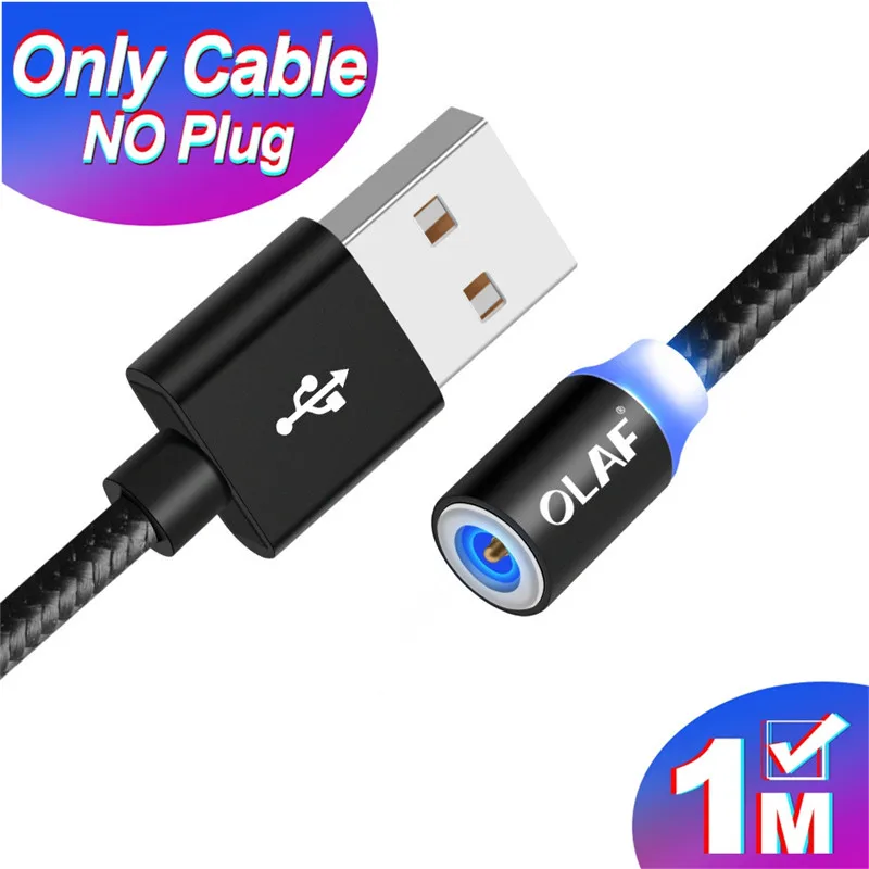 1M Only Black Cable Магнитный Micro USB кабель OLAF 2A Зарядка 1 м 2 м светодиодный магнитный кабель для зарядки и передачи данных для Xiaomi 4X huawei P8 Lite samsung A5 J5 J7 - Цвет: 1M Only Black Cable
