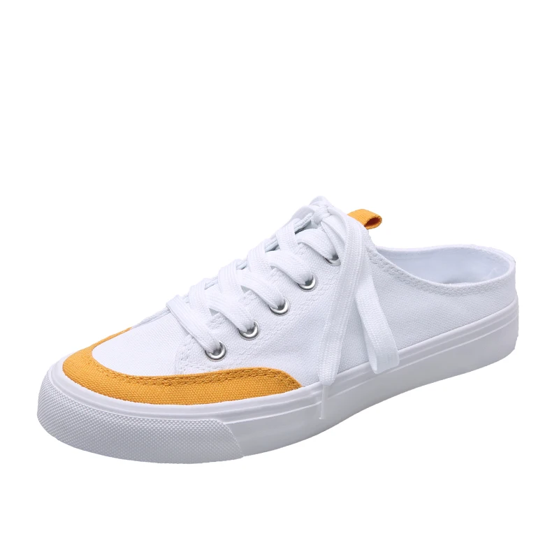 INS hot women Canvas shoes 22.5-25 cm length bottom shoes flat bottom half tow canvas shoes no heel lazy shoes Half slipper - Цвет: yellow