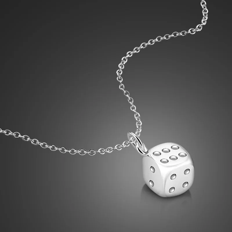 

Fashion 925 sterling silver necklace female dice pendant design cute girls solid silver jewelry Argent bijoux free shipping