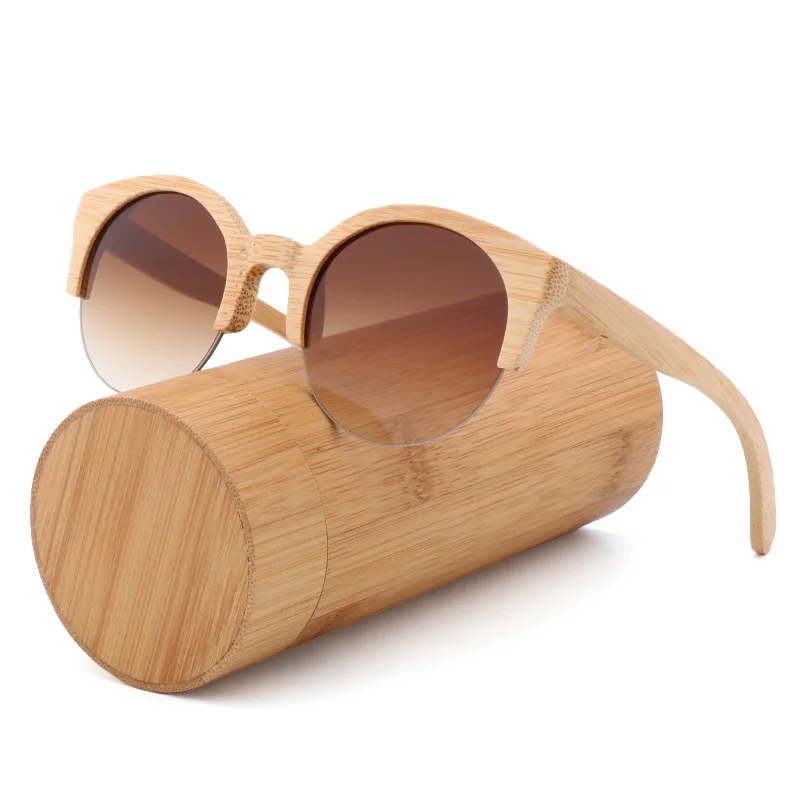Круглые Модные солнцезащитные очки ручной работы зеркальные бамбуковые