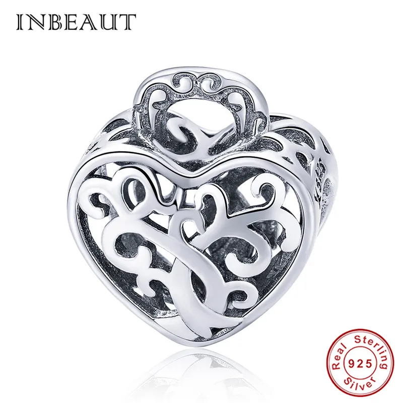 INBEAUT, 925 пробы, серебряные подвески в виде сердца, подходят к оригиналу, браслет для мамы и сестры, милые бусы для маленькой девочки, изготовление ювелирных изделий - Цвет: s726