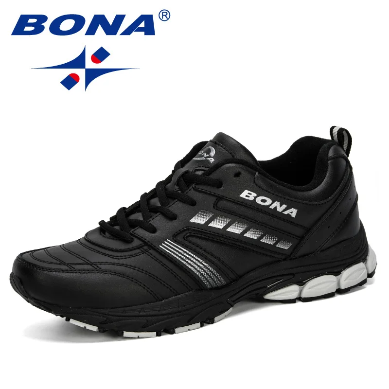 Black silver gray BONA мужские кроссовки для бега, спортивные мужские кроссовки для бега на открытом воздухе, Homme Zapatos Corrientes Verano Chaussures De Course Pour Hommes - Цвет: Black silver gray