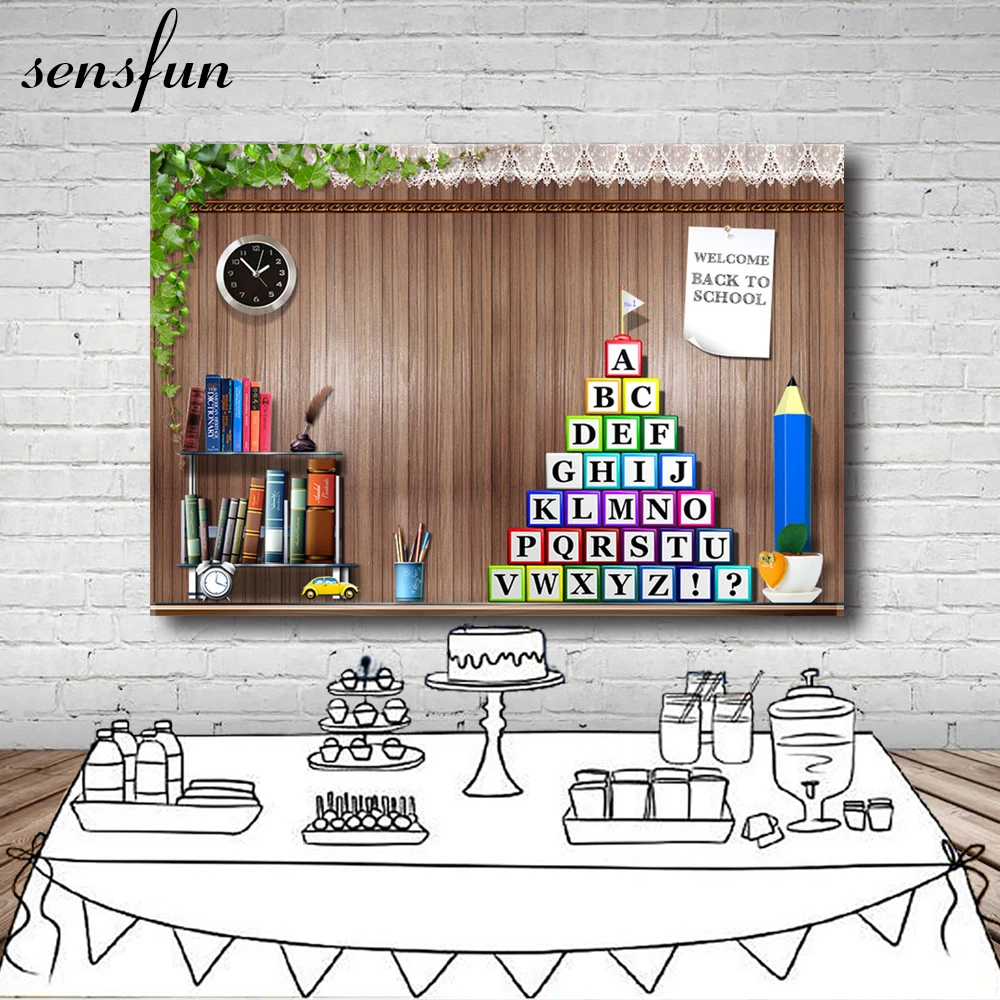 Sensfun фон для фотосъемки Снова в школу книга карандаш деревянная стена фоны