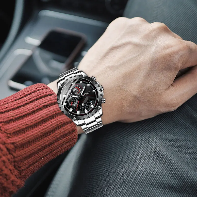 BIDEN Watch Men Fashion Sport Quartz Clock Mens Watches Top Brand Luxury Full Steel Business Waterproof Relogio Masculino | Наручные часы