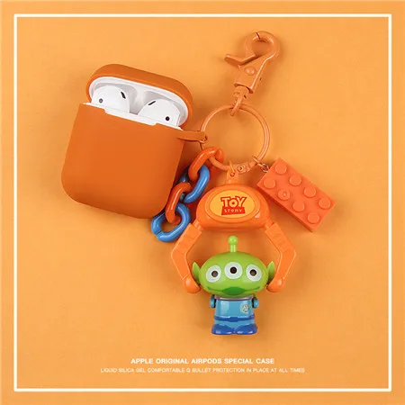 Orange Чехол для AirPods с милым рисунком, чехол для наушников s для Apple Airpods 2, забавные аксессуары, Защитная крышка с брелоком - Цвет: Orange