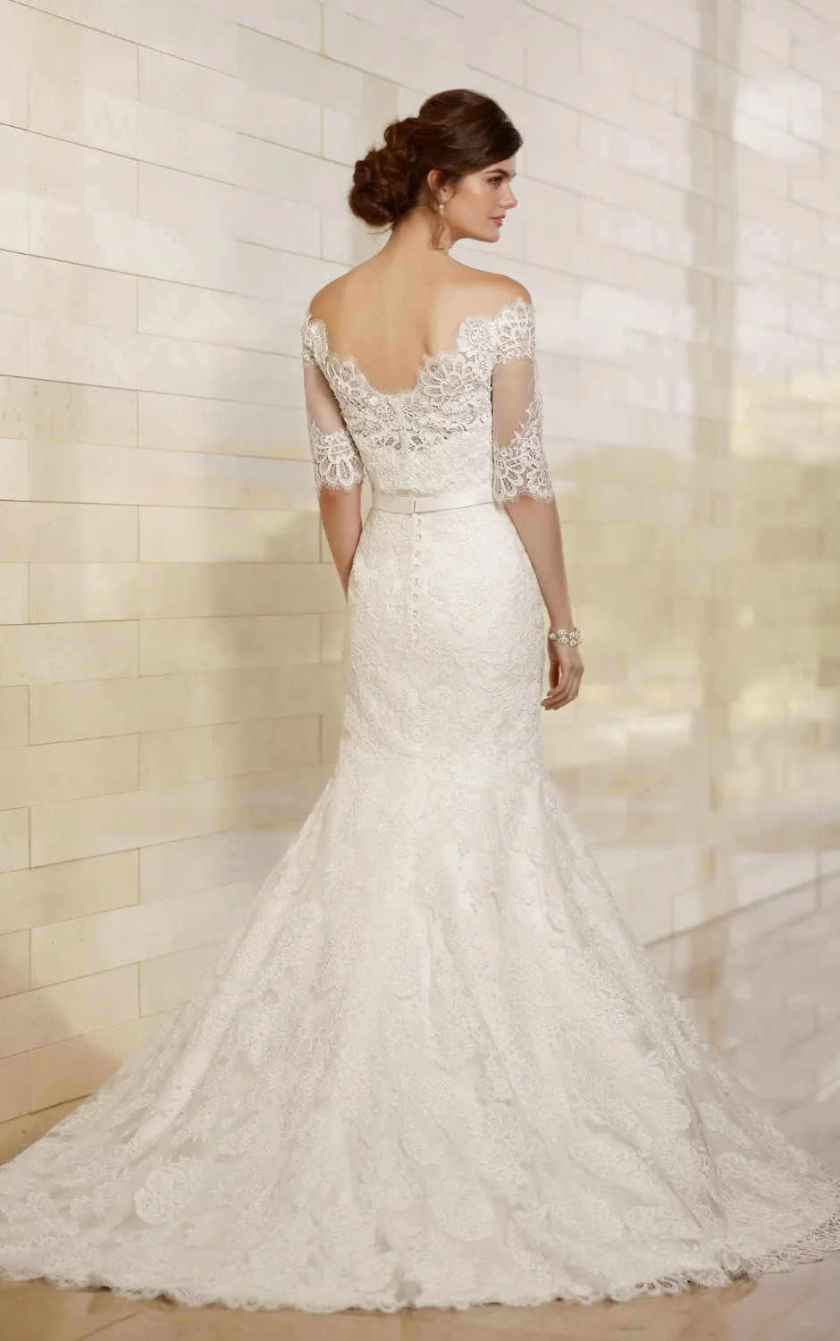 

Mermaid lace wedding dresses 2016 scoop neck haif sleeve beaded belt bridal gowns ivory robe de mariage VESTIDO DE NOIVA