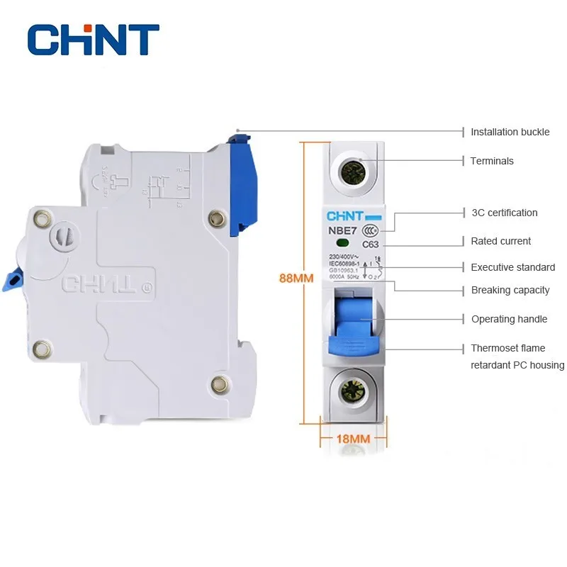 Автоматические выключатели CHINT 1P/2P бытовой защитный выключатель воздуха серии NBE7
