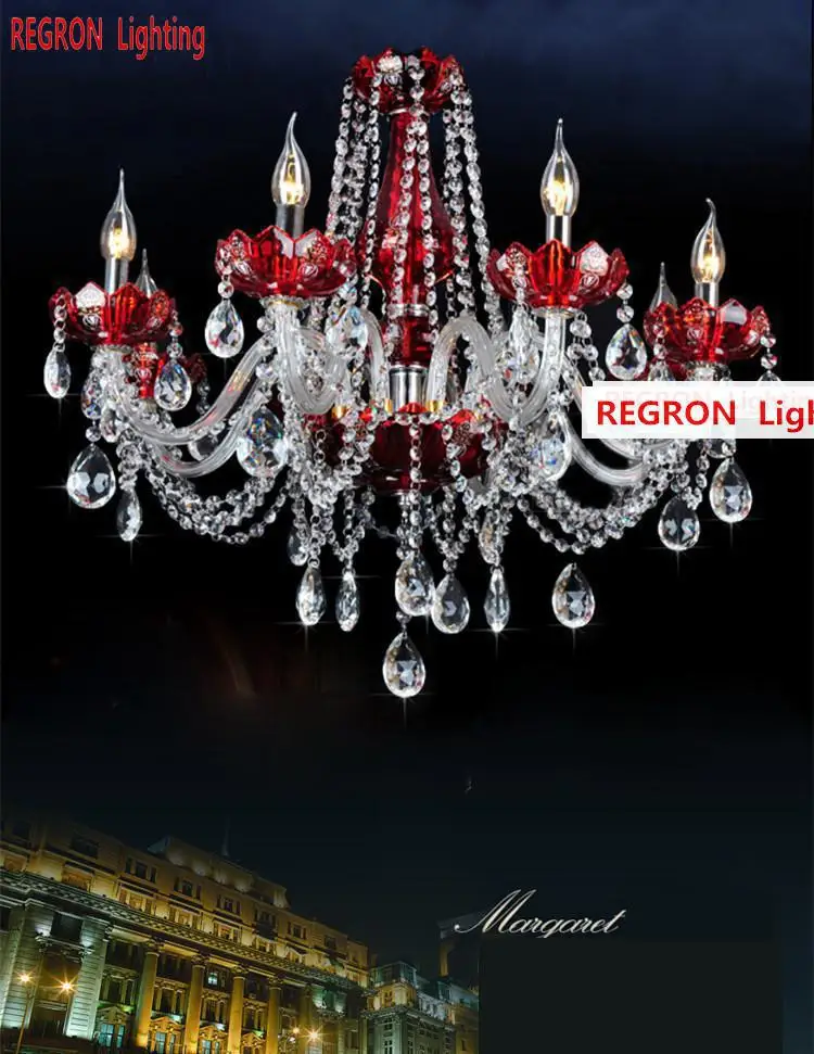 Regron Deluxe люстры 8 Arm цвет красного вина Crystal Led люстра новинка кристалл Крытый