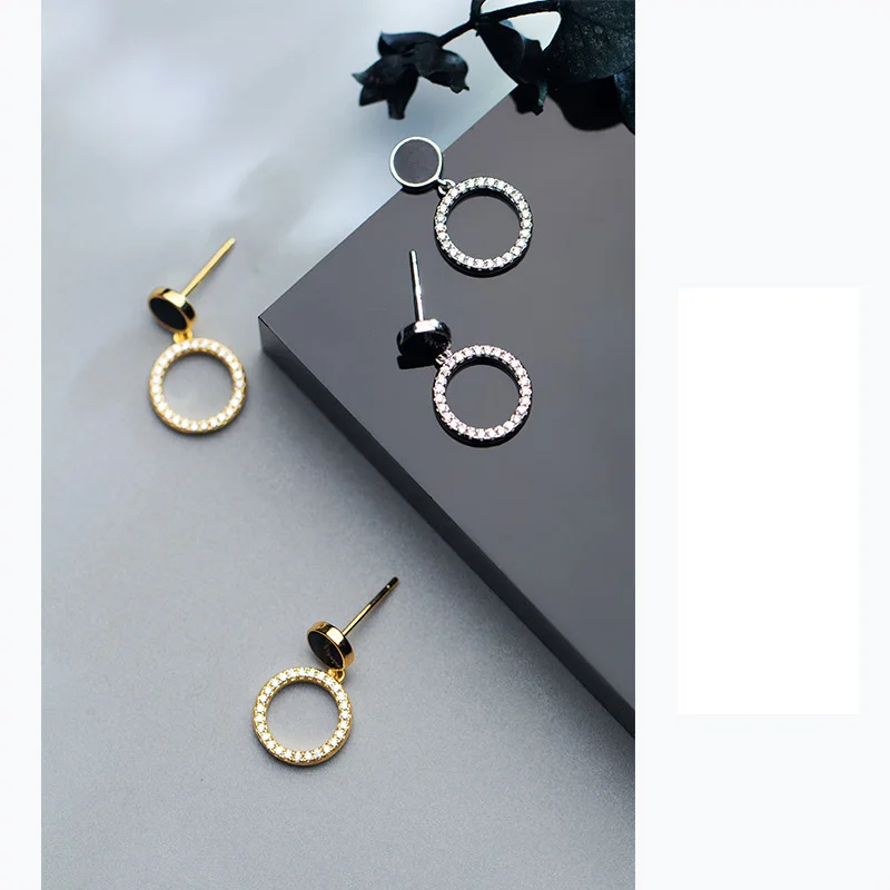 TOYOOSKY 925 серебряные серьги круглые черные короткие геометрические серьги модные вечерние серьги ювелирные изделия Brincos