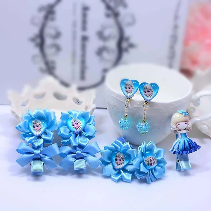 Blue Аксессуары для одежды disney 7 шт./компл. Замороженные волосы принцессы модные шпильки для волос заколка для волос подвеска Украшение для детей Подарки - Цвет: Blue
