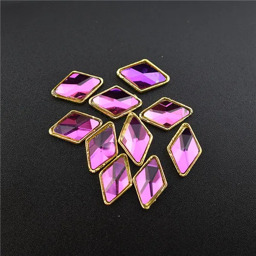 10Pcs-Rhombus-Pink2 10 шт. Топ 3D очаровательные Стразы для украшения ногтей, Кристальные стразы, алмазные камни, драгоценные камни, ювелирные изделия для ногтей, аксессуары, Новое поступление, сплав - Цвет: 10Pcs-Rhombus-Pink2