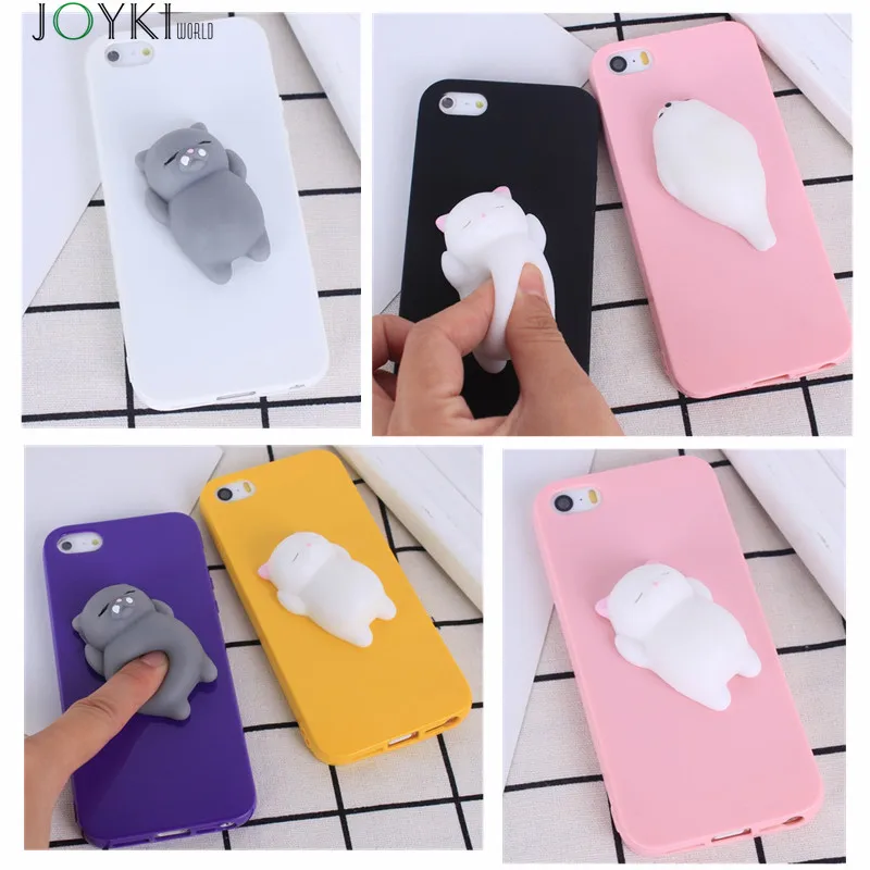 Squishy Mobile phone Cases For iphone 7 7Plus Cute 3D Soft Lazy Cat Cartoon Back Cover Candy colors case for 6 6s |