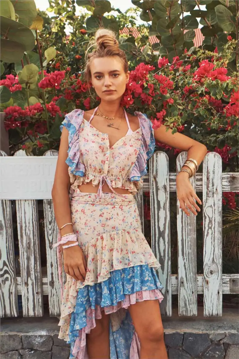 Женский комплект из 2 предметов пляжный топ в богемном стиле с треугольным