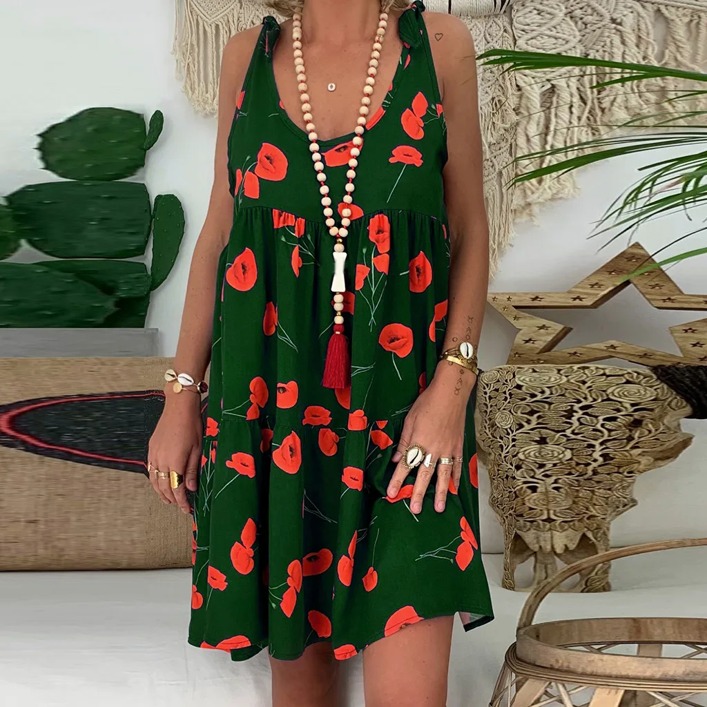 Женское летнее платье свободного покроя с цветочным принтом бандажные вечерние