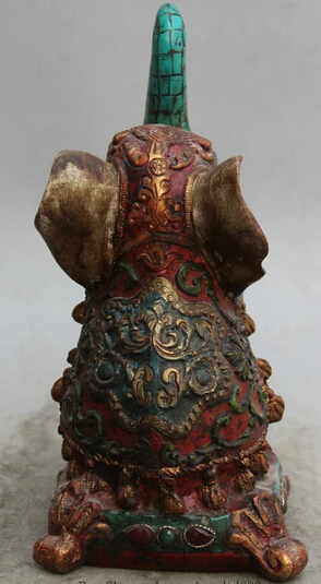 JP S0522 9&quot Chinese Red Coral turquoise Bronze Folk Auspicious elephant Statue sculpture B0403 | Дом и сад