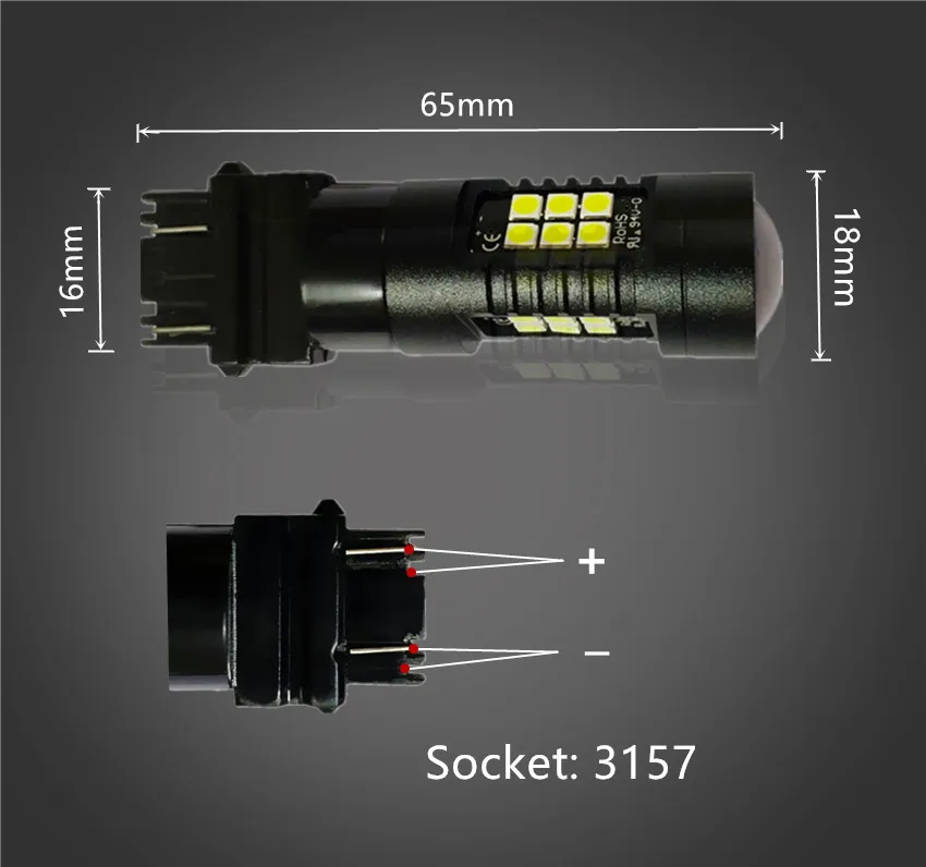 2 шт. 1200Lm T20 3156 3157 светодиодный лампы P27W P27 7 Вт Светодиодный светильник белого