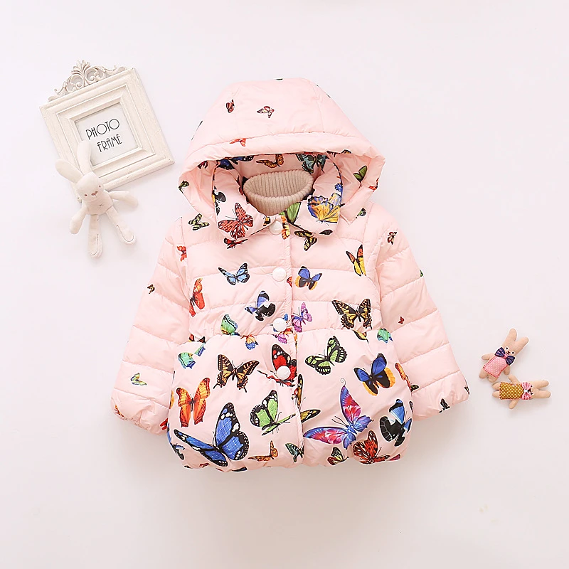 Куртка с капюшоном и принтом бабочки для маленьких девочек осенне-зимняя детская