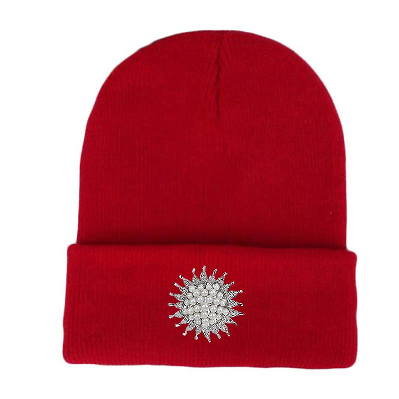 Модные Взрослые Skullies зимние вязаные шапки для женщин роскошный белый Сияющий