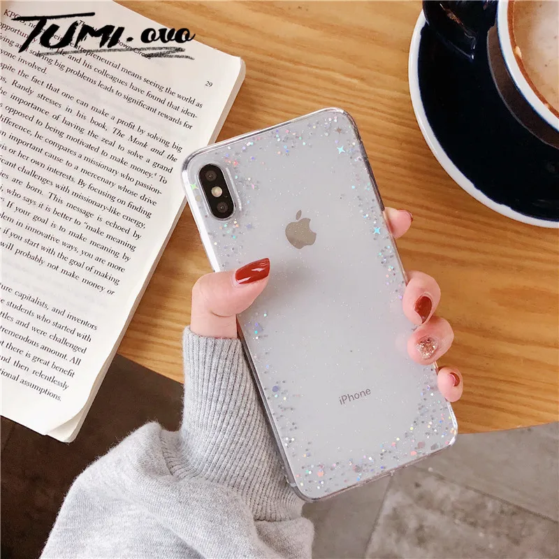 Простой Прозрачный блестящий чехол для iPhone 6 6S 7 8 Plus X Xr Xs Max из мягкого ТПУ телефона