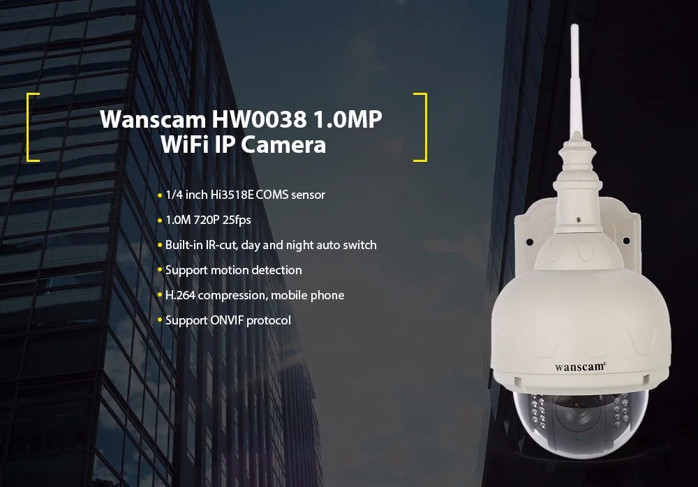 Wanscam HW0038 1.0MP WiFi ip-камера 720P с датчиком движения, Водонепроницаемый зум, RJ-45, камера для наружного наблюдения, камера для безопасности