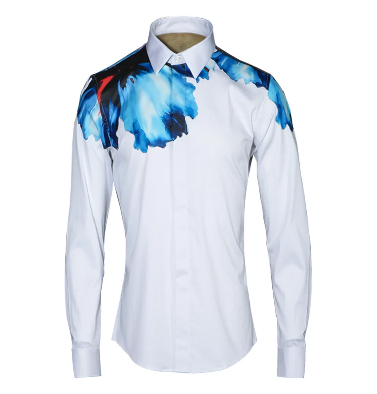 

2017 new arrival men fashion Original simple European style digital jet's orchid shirt slim high qulaity autumn plus size M-4XL