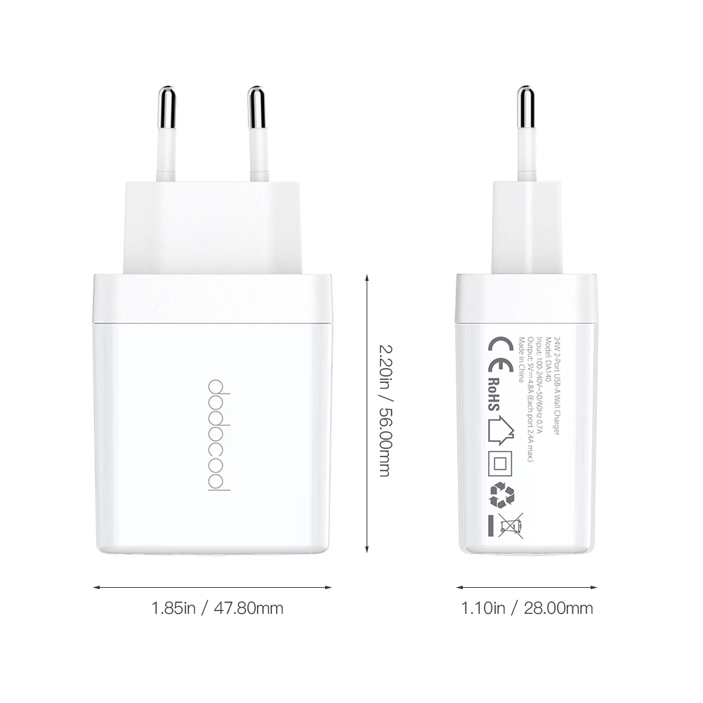 Dodocool 24 Вт Dual USB зарядное устройство для путешествий настенное зарядное устройство для мобильного телефона зарядное устройство адаптер EU UK для iPhone X 8 Plus 7 6s Xiaomi samsung