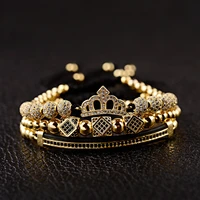 luxury cz king crown charm mens copper bead macrame bracelets fashion geometric long tube set braceletsbangles for women