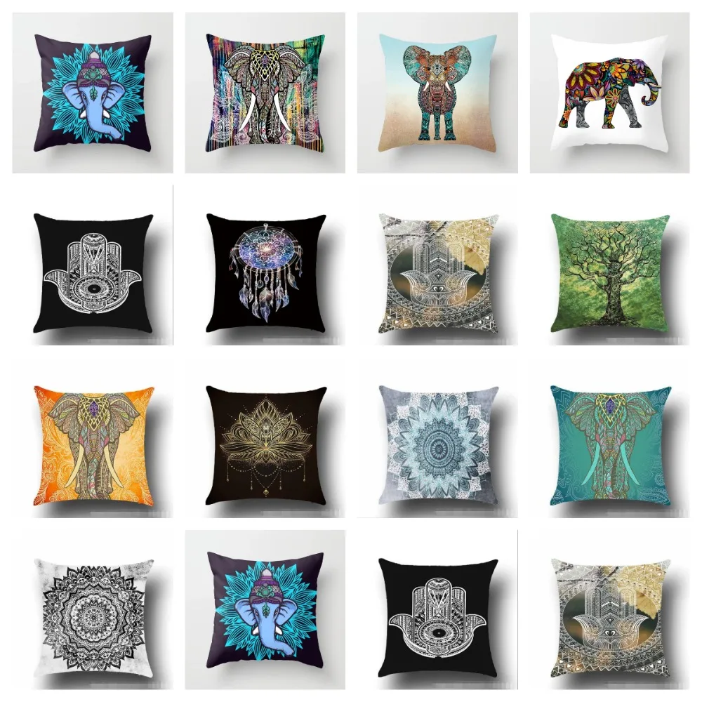 

ZENGIA India/African Elephant Polyester Cushion Cover 45x45cm Indian Affection Animal Home Decorative Pillow Cover for Sofa/car