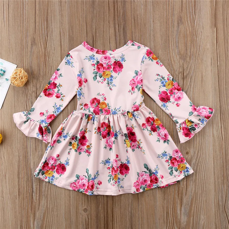 Lovely Kids Girls Floral Dress 2018 Newest Spring Autumn Baby Girl Pagoda Sleeve Dresses Fashion Princess Party Wedding Vestidos | Детская