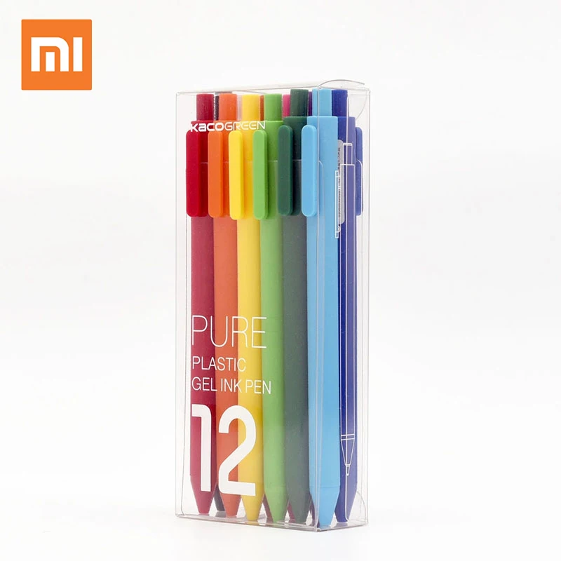 12 шт./лот, оригинальная гелевая шариковая ручка Xiaomi mijia KACO, шариковая ручка для школы, Официальный знак, ручка радуги, цветные чернила - Цвет: Colorful 12 pcs