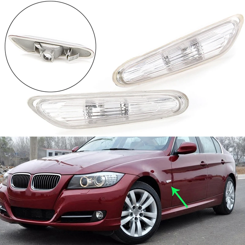 

2pcs Side Marker Turn Signal Lights Clear For BMW E90 E91 E92 E93 2006-2011