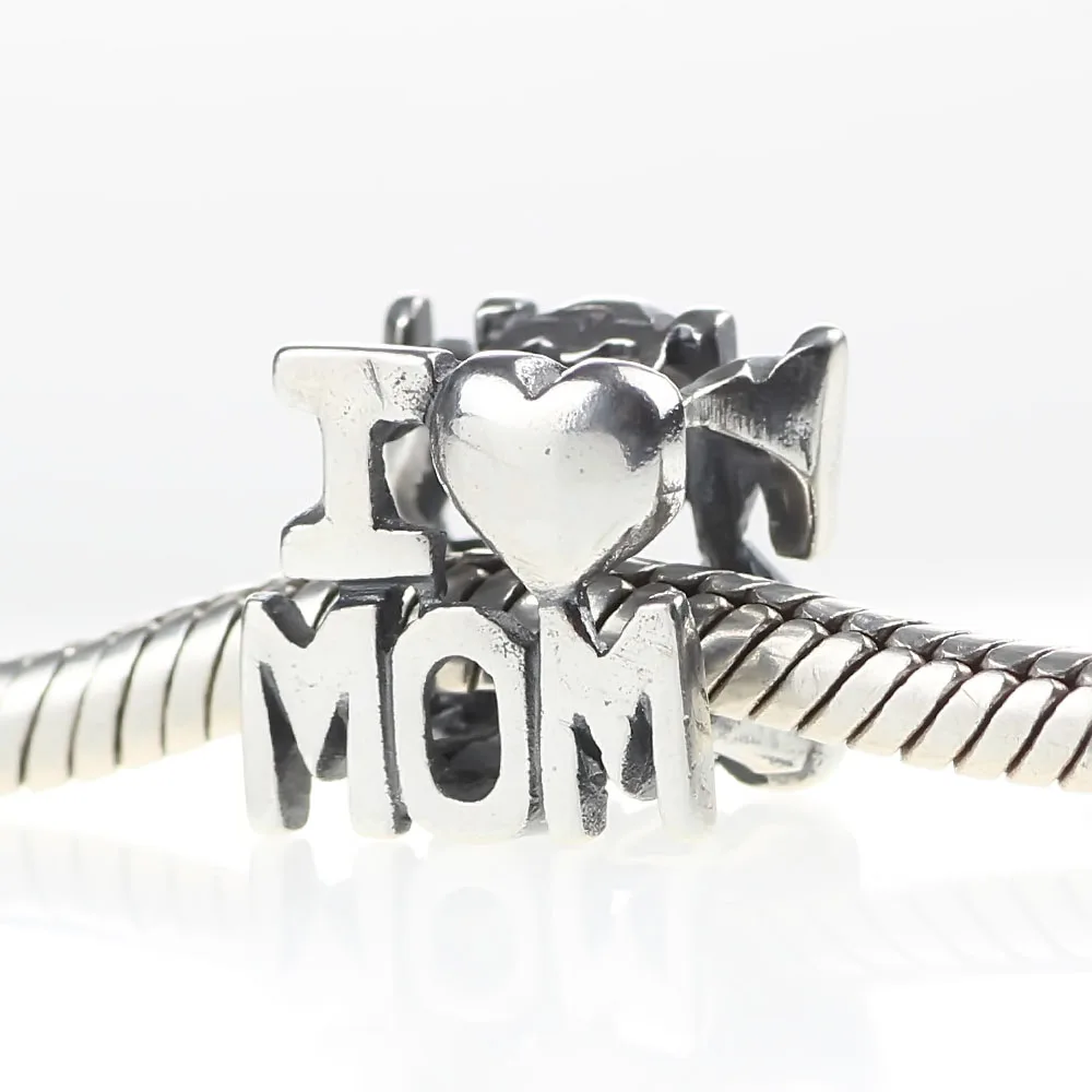 

925 Sterling Silver Charms Bead I LOVE MOM European Charm Fit Snake Chains& Bracelet DIY