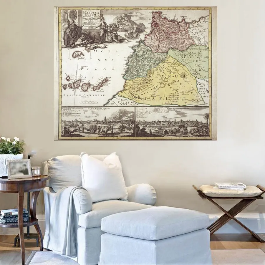 Лев со змеиным рисунком граффити Винтаж карта стены искусства для Спальня