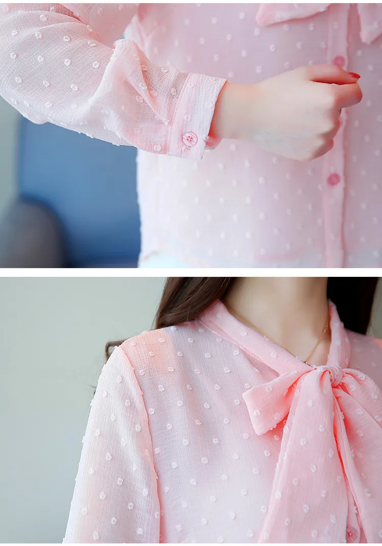 2018 Spring Autumn New Style Long Sleeve Floating Points Women Chiffon Blouse Shirts Bow Tie Summer Casual Elegant Tops |