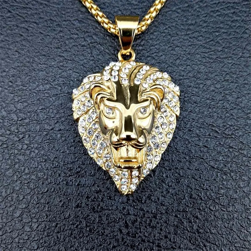 

Hiphop Golden Lion Head Pendants Necklaces For Men Women Hip Hop Chain Iced Out Bling Rock Jewelry Gift Dropshipping