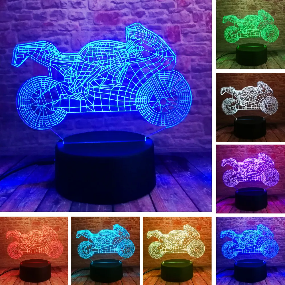 3D Luminaria мотоцикл светодиодный ночник сенсорный RGB 7 цветов затемнение Иллюзия