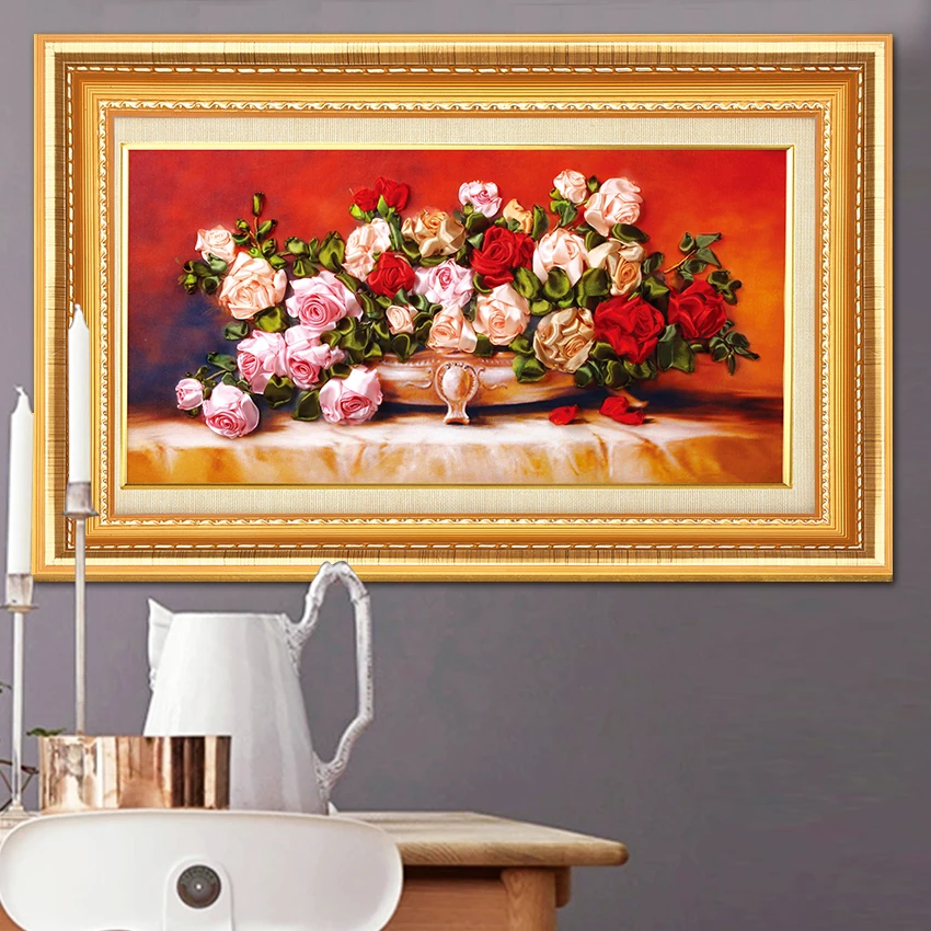 Новое поступление необработанные ленты вышивка цветочные картины наборы ручной