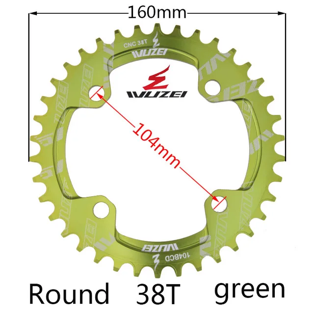 Green 38T Round Одиночная 1 система отслеживания скорости узкая широкая цепь 104 BCD круглая 32T 34T 36T 38T для MTB 11s 10s 9s 1*11 коленчатое кольцо колеса цепной передачи - Цвет: Green 38T Round