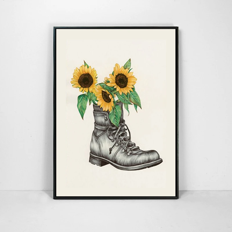 Цветок HAOCHU живет в обуви абстрактная зеленая растительная Печать на холсте