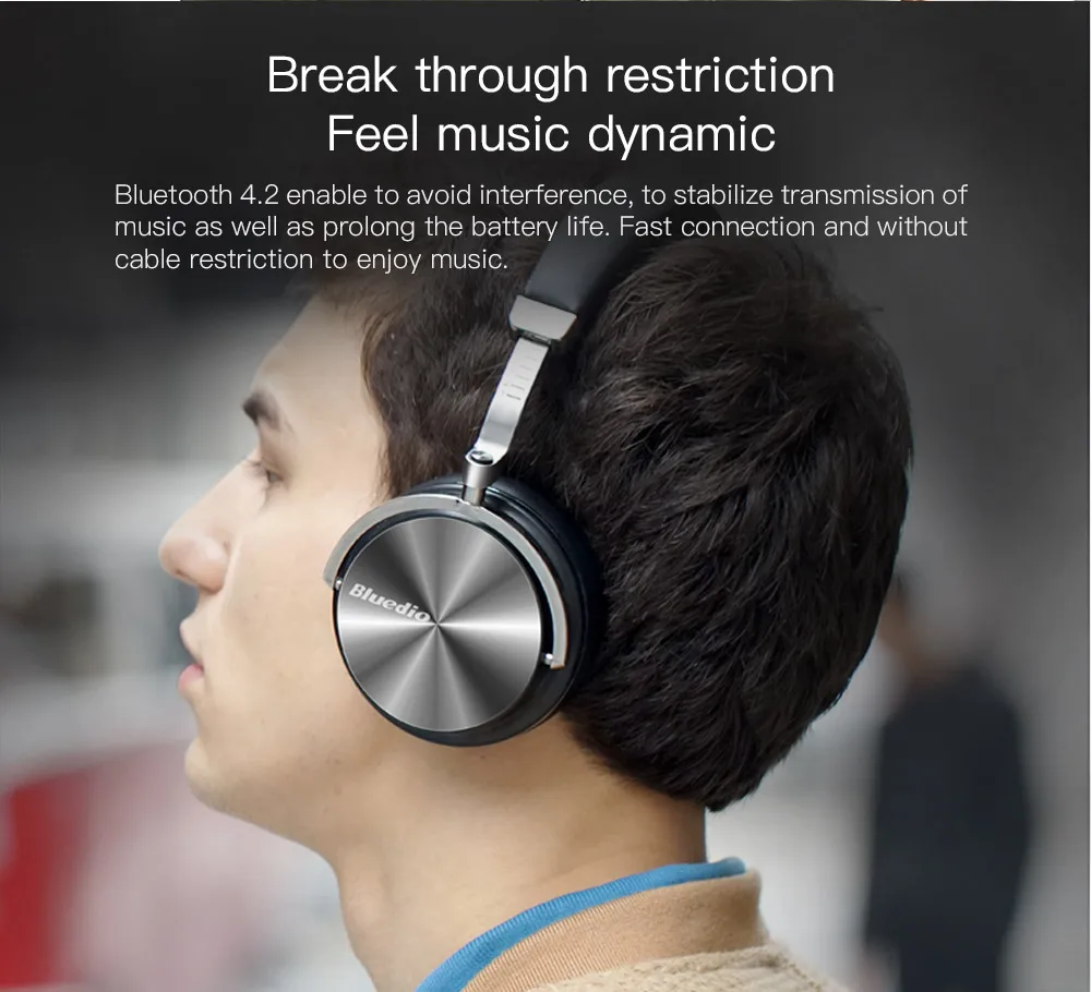 Оригинальный Bluedio T4S bluetooth наушники с микрофоном ANC активный шумоподавление