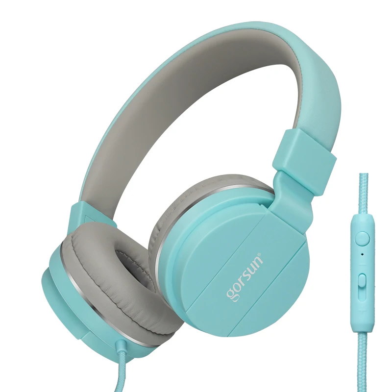 Gorsun GS779 наушники с микрофоном Регулятор громкости над ухом гарнитуры Бас Звук Музыка для ПК телефона - Цвет: Мятный