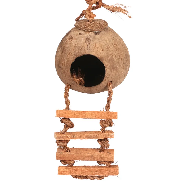 Wood Climbing Ladder Grinded Coconut Shell Pet Bird Toy Macaw Cockatiel Parrot Hamster Climb Bell Swing Bite Product | Дом и сад