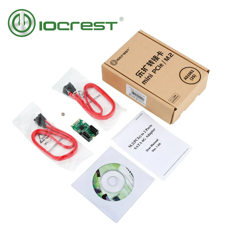 Карта адаптера контроллера IOCREST M.2 ngff B + M Key 22x42 PCIe Bus на 2 порта 3 0 SATA 6 G III чипсет ASM1061