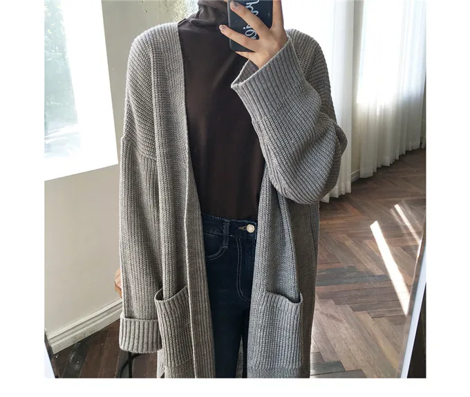 Woman Long Cardigan Knitted women sweater 2019 Autumn Winter Retro Korean Section Curling Loose Sweater Coat Ladies |