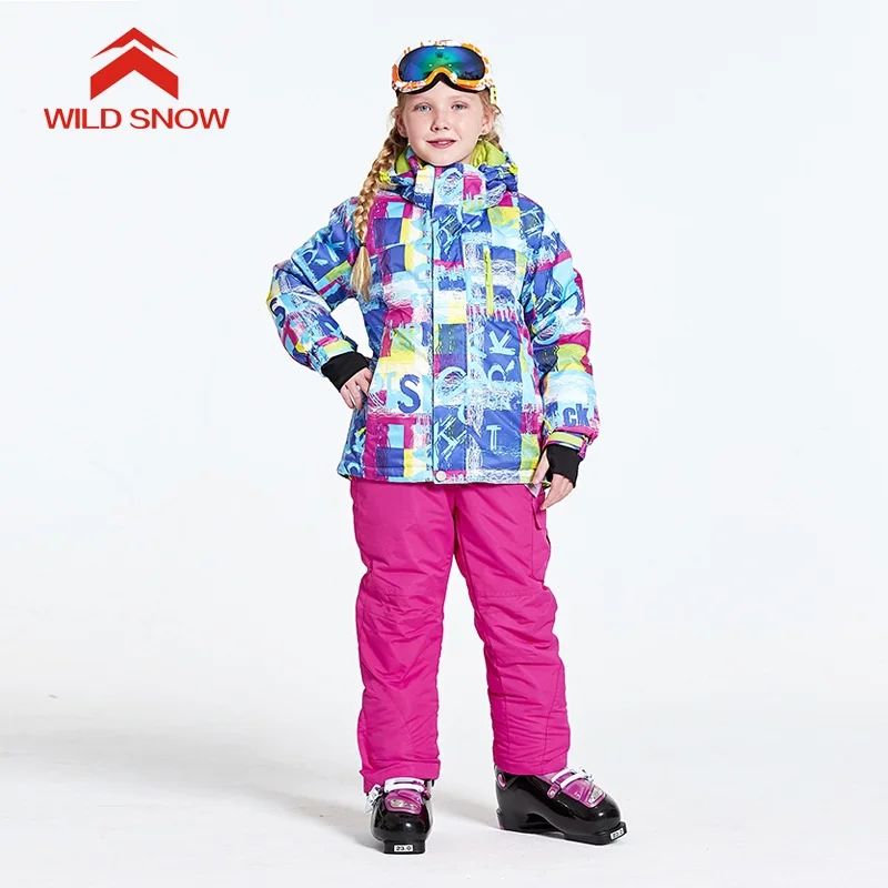 WILD SNOW Warm Kids Ski Suit Boys Girls Jacket Pants Waterproof Windproof Snowboarding Winter Children's Skiing Suits | Спорт и